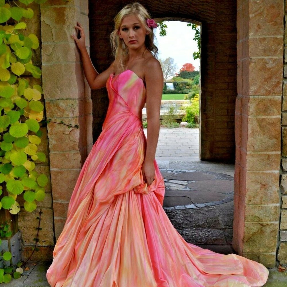 Silk Anna Maier Bohemian Wedding Dress blush Peach pink white ivory 4 6 petite